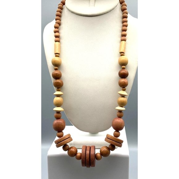 Vintage Beaded Strand Necklace with Fun and Funky Wood Beads, Boho Chic with Lot - Picture 1 of 4